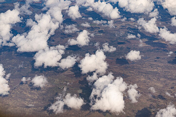 Cumulus clouds, sky view, and flying through the sky