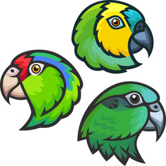 Stylized Parrots - Blue-fronted Amazon, Green-cheeked Amazon, Black-billed Amazon