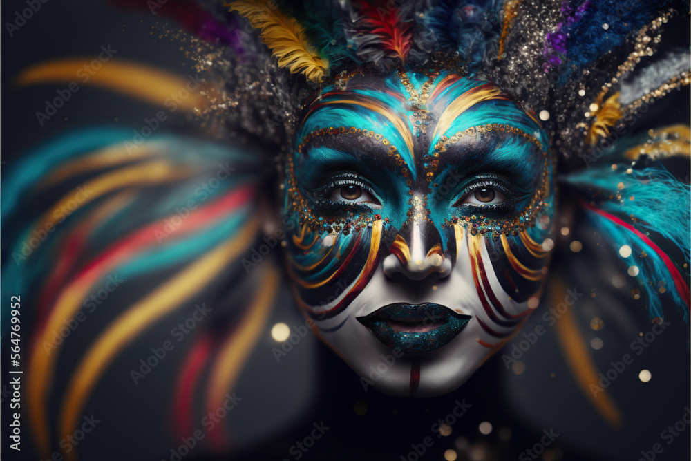 Wall mural colored carnival feathers. brazilian carnival. big set of vector iconc. design elements. mask. face 