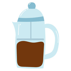 Hand drawn French press coffeemaker. Flat vector illustration of coffee machine icon, design element