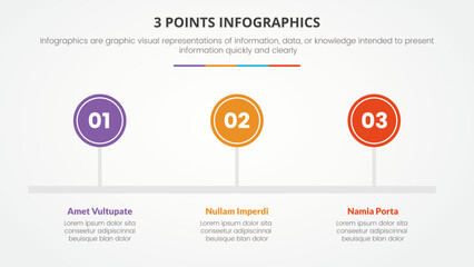 3 points or stages infographic concept with right direction and timeline style for slide presentation with 3 point list