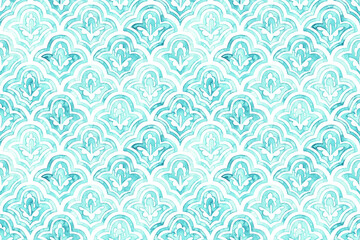 Seamless watercolor pattern. White and mint colors. Print for textiles, packaging, decor. Handmade. Grunge paper texture.