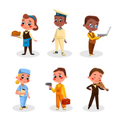 Cheerful Children Depicting Different Profession and Occupation Vector Set