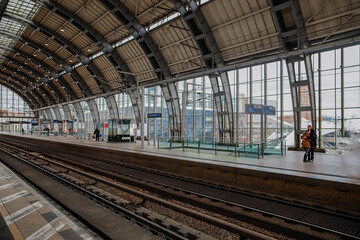 Berlin,Germany, 29 March 2020. deserted city during epidemic and quarantine of coronovirus covid-19, S-bahn station Alexandrplaz