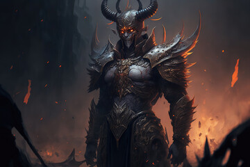a drawing of a demon in armor, fantasy concept art illustration 