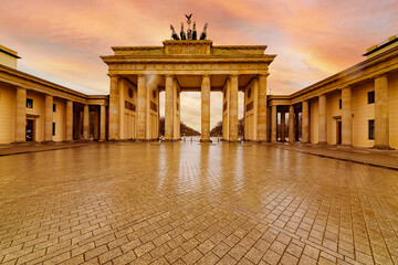 Berlin,Germany, 29 March 2020. deserted city during epidemic and quarantine of coronovirus covid-19. city at sunset, empty streets illuminated by orange light