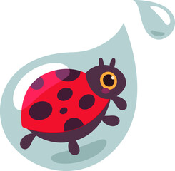 Obraz premium Cute cartoon ladybug beetle on water drop flat icon