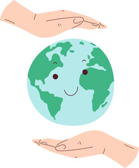 Hands protect planet flat icon Earth day