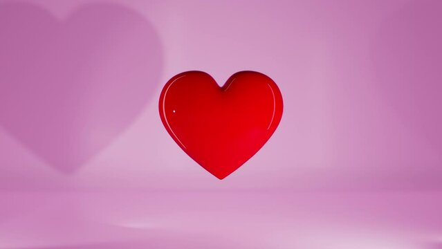 3D animation of red heart. Looped heart rotation. 3d heart render seamless. 3D Render of romantic background for valentines day 14 february. Love heart background for Wedding or mothers day. Easy to