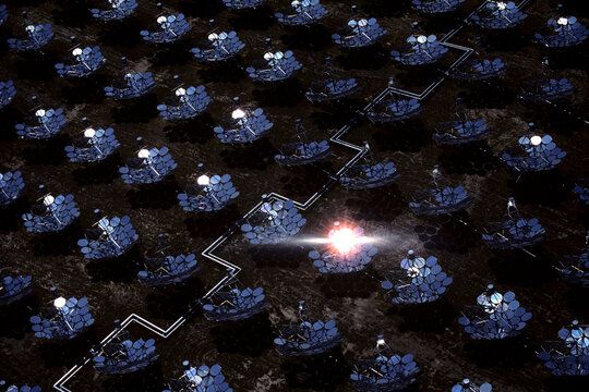 Field of parabolic solar dishes in USA.