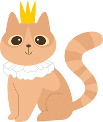 Cute cat with crown flat icon Birthday celebration