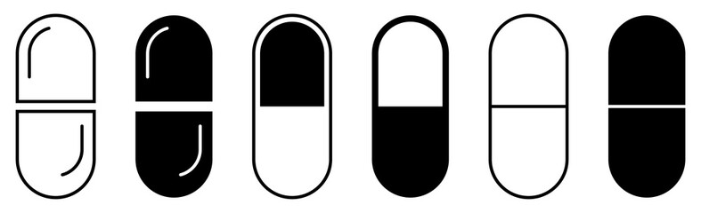 Capsule or pill icons. Vector illustration isolated on white background