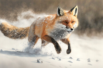 Lovely fox in the winter forest AI