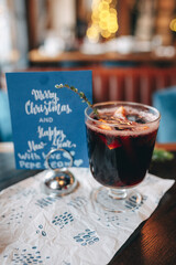 christmas table decoration and mulled wine