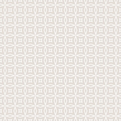 Abstract vector geometric seamless pattern. Subtle minimal beige and white ornament texture with lines, diamonds, rhombuses, stars, grid. Simple minimalist background. Repeat design for decor, textile
