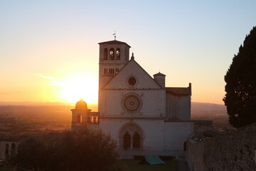 Dusk at Basilica San Francesco in Assisi, Umbria Italy