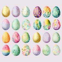 Set of easter eggs pattern icons with decoration, watercolor style

icons 