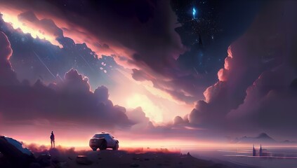 (4K) Landscape in the night full of Stars AI