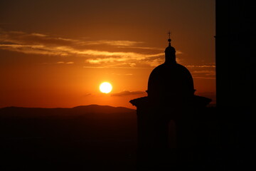 Sunset at Basilica di San Francesco d'Assisi in Assisi, Umbria Italy