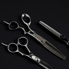 Set of metal hairdressing scissors