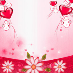 Valentine's Day Red, Pink and White Hearts and Flowers Backgrounds Generated by AI
