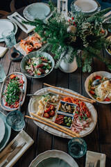 table with food salad and antipasty