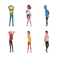 Fototapeta premium Diverse International College or University Students with Backpacks Vector Set