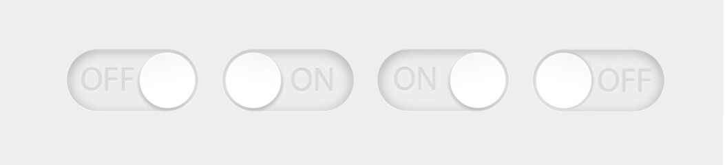 On and Off toggle switch buttons. Material design switch buttons set. Vector