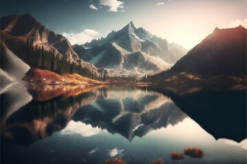Fototapeta na wymiar sunrise over the lake in the mountains
