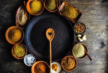 Georgian spices in assortment on wooden background