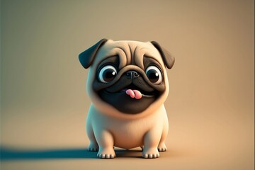 Cartoon Dog, Pug, Pixar Style