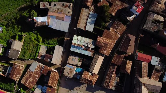 Top View Of Distant Village With Green Areas In Obrajillo, Canta, Peru