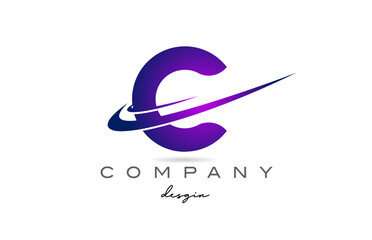 C purple alphabet letter logo with double swoosh. Corporate creative template design for business and company