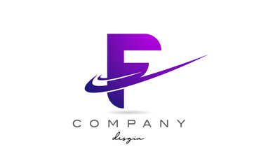 F purple alphabet letter logo with double swoosh. Corporate creative template design for business and company
