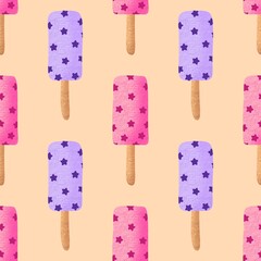 Summer cartoon food seamless kawaii stars ice cream pattern for wrapping paper and fabrics and linens and kids