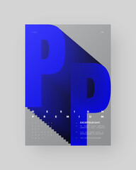 Abstract Posters Design kit. Vertical A4 format. Modern placard collection. Strict and discreet brochure. Blue letter, 3D type illusion. Impossible figure.