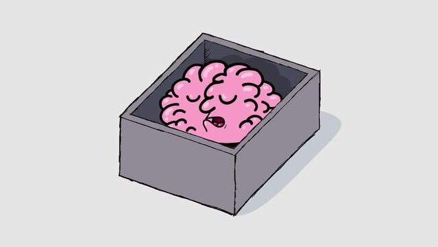 Cartoon single brains in gray box sleeping alpha channel isolated. Sleeping and breathing. Seamles loop. Metaphor of a passive futuristic society.