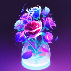 Pastel art, anime style art, flowers, roses, digital art, wall art, AI art, bouquet 
