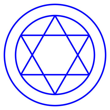 Vector graphic of blue six pointed star made from two equilateral triangles surrounded by two circles
