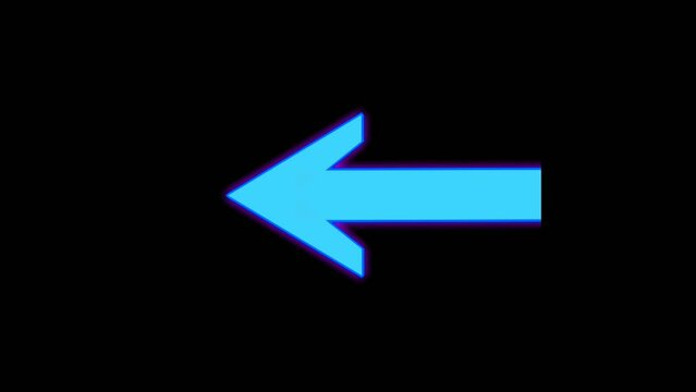 Neon Arrow sign symbol animation on black background, motion graphics arrow pointing left 4K animated image video elements
