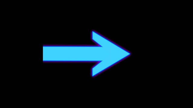 Neon Arrow sign symbol animation on black background, motion graphics arrow pointing right 4K animated image video elements