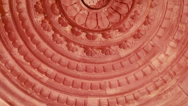 ancient hindu temple dome inside architecture from unique angle at day shot taken at mandore garden jodhpur rajasthan india.