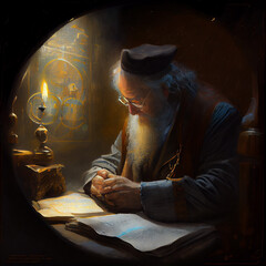 elderly Jewish scholar studying the talmud (generative ai content) - obrazy, fototapety, plakaty