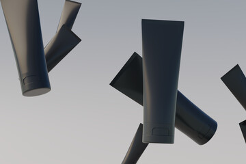 Cosmetic Cream Tube Packaging Multiple Tubes Mockup. 3D Illustration