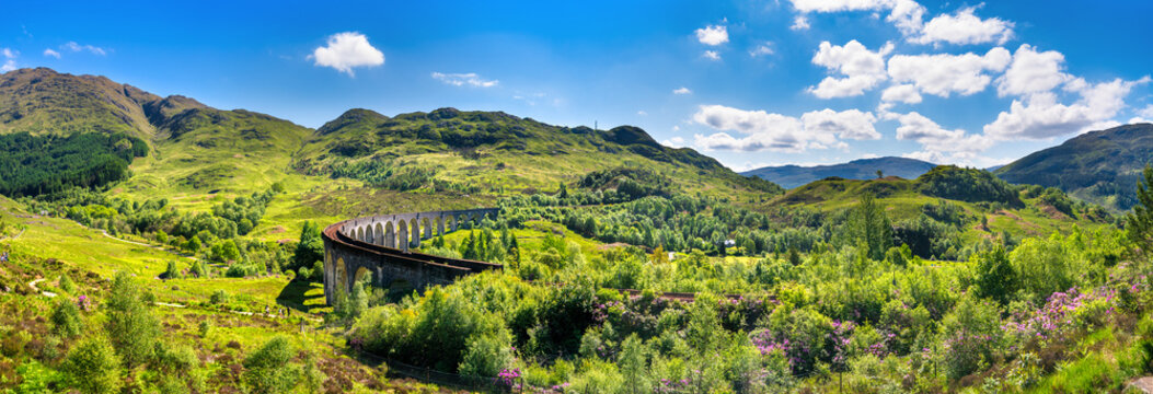 Glenfinnan Railway Viaduct panorama in Scotland