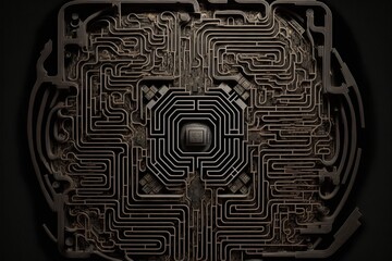Labyrinth made of computer chips and circuits, created with Generative AI technology