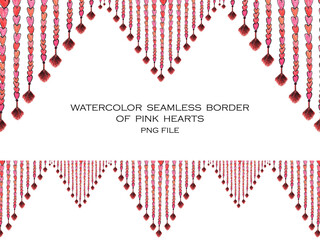Trendy abstract art template with watercolor seamless triangles border of pink hearts. Suitable for social media posts, postcards, invitations, mobile apps, banners and web or internet ads and more.
