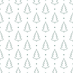 Seamless vector. Fir-tree background. New Year motif. Christmas tree ornament. Holidays wallpaper. Winter pine trees illustration. Xmas image. Pines pattern. Floral backdrop. Textile print.