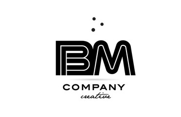 BM black and white combination alphabet bold letter logo with dots. Joined template design for business and company