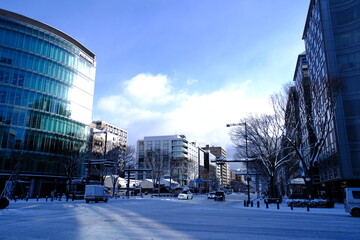 2023年1月25日の早朝　京都府京都市　大雪　烏丸御池の交差点